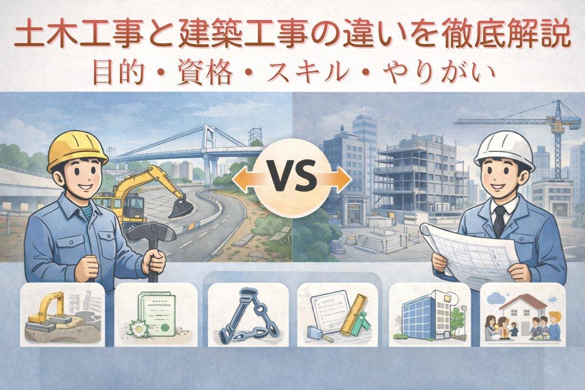 土木工事と建築工事の違いを徹底解説｜目的・資格・スキル・やりがい